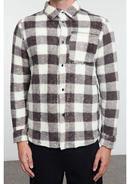 Moda Gömlek Yaka Ekose Uzun Kol Unisex Fit Welsoft Peluş Kışlık Kareli Gömlek Ceket
