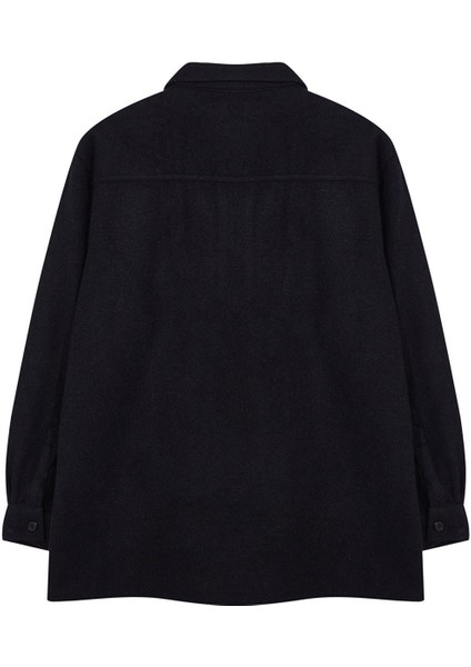 Şık Düz Desen Gömlek Yaka Oversize Fit Kaşe Kışlık Dokulu Gömlek modelleri
