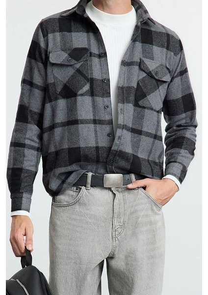 Moda Gömlek Yaka Ekose Uzun Kol Regular Fit Kışlık Kareli Oduncu Gömlek Ceket