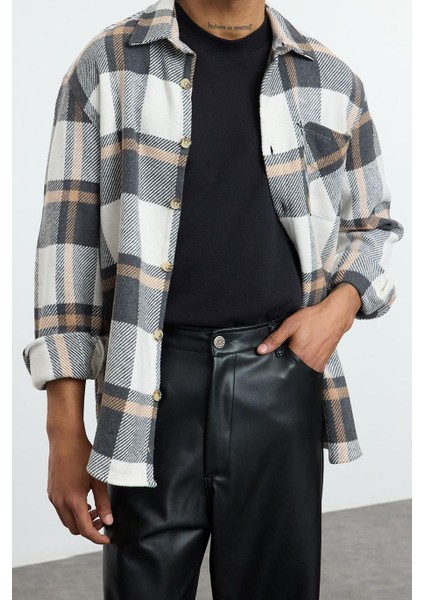Şık Ekose Kareli Desen Gömlek Yaka Unisex Regular Fit Kışlık Kareli Ekose Oduncu Ceket Gömlek