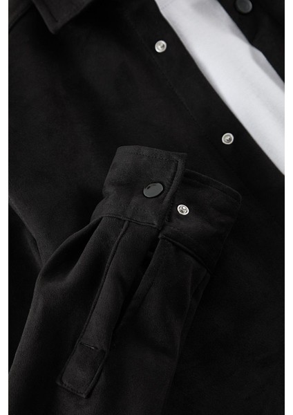 Moda Gömlek Yaka Düz Uzun Kol Slim Fit Süet Kışlık Gömlek
