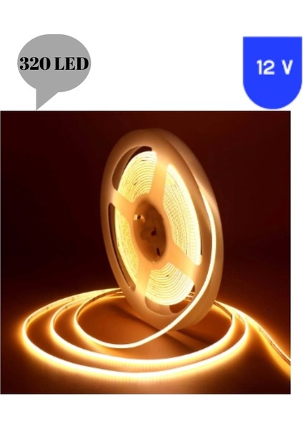 12 Volt 8 mm 320 Ledli Esnek Cob Şerit 3000 K Günışığı Iç Mekan 5 Metre