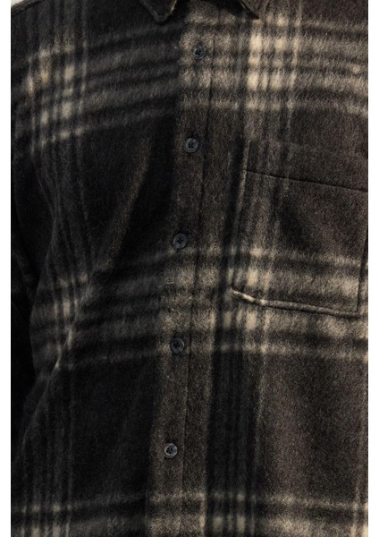 Şık Ekose Kareli Desen Gömlek Yaka Oversize Fit Kışlık Kareli Oduncu Gömlek Ceket