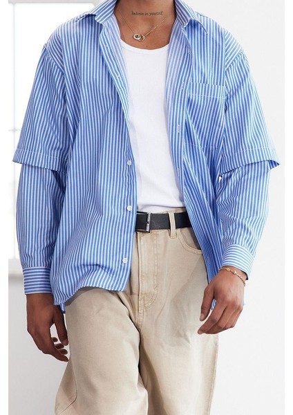 Moda Gömlek Yaka Çizgili Uzun Kol Limited Edition Relaxed Fit Alttan Çıkma Kollu Gömlek fiyatları