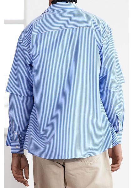Moda Gömlek Yaka Çizgili Uzun Kol Limited Edition Relaxed Fit Alttan Çıkma Kollu Gömlek indirimleri