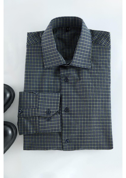 Moda Gömlek Yaka Ekose Uzun Kol Regular Fit Kolay Ütülenebilir Erkek Ekose Smart Gömlek