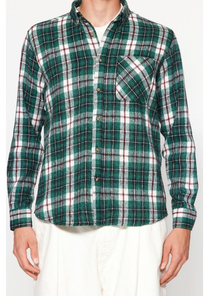 Moda Düğmeli Yaka Ekose Uzun Kol Slim Fit Oduncu Ekose Düğmeli Yaka Kışlık Gömlek