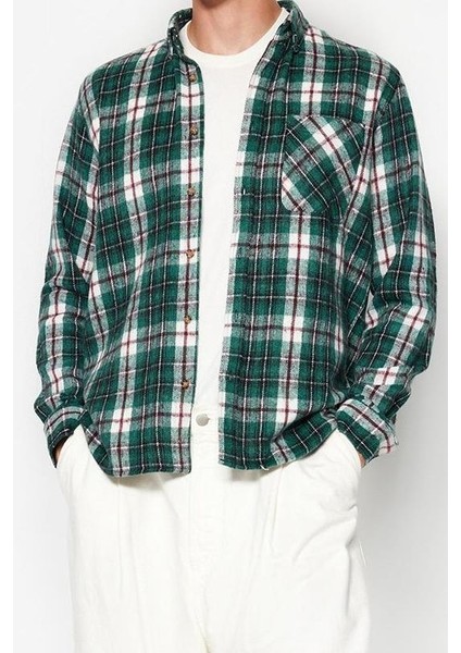 Moda Düğmeli Yaka Ekose Uzun Kol Slim Fit Oduncu Ekose Düğmeli Yaka Kışlık Gömlek