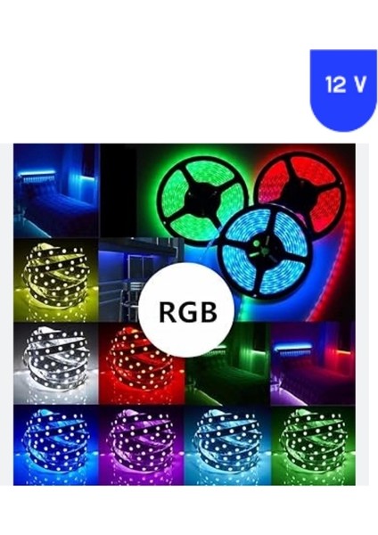 12 Volt 60 LED Silikonsuz IP20 Rgb 5050 Smd Şerit LED Iç Mekan 5 Metre