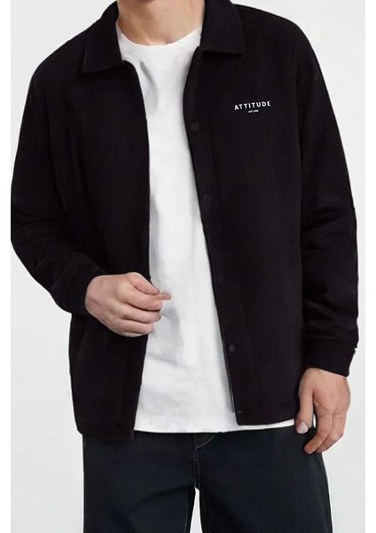 Moda Gömlek Yaka Baskılı Uzun Kol Regular Fit Rahat Konforlu Örme Kışlık Gömlek Ceket