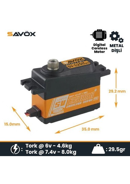 SV1250MGP Digital Servo Coreless Motor High Voltage Metal Dişli