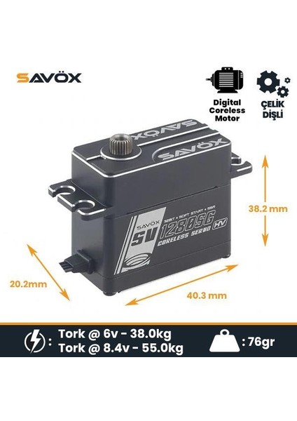 SV1280SG Digital Servo Coreless Motor High Voltage Çelik Dişli
