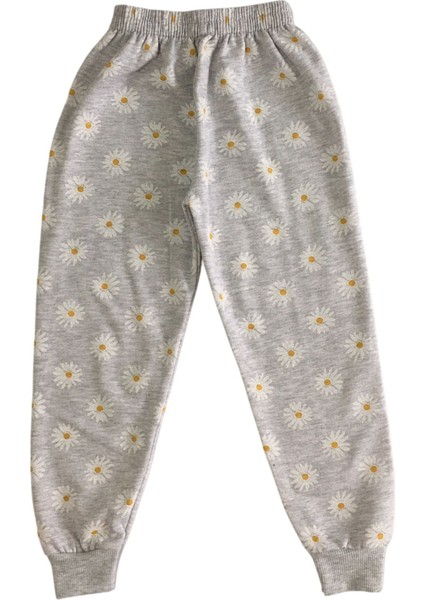 Kız Çocuk Iki Iplik Pamuklu Şardonlu Gri Papatya Desenli Uzun Kollu Pijama Takımı modelleri