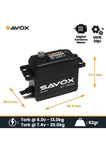 SC-1267SG-BE Black Edition Digital Servo With Soft Start Coreless Motor High Voltage Çelik Dişli