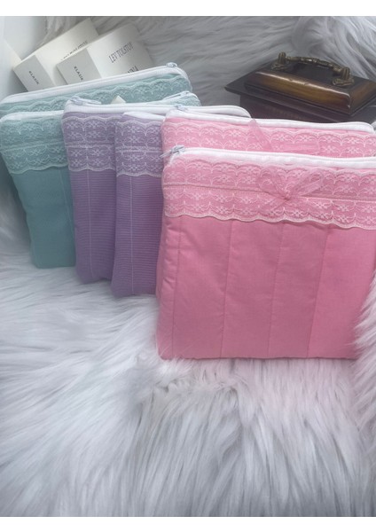 Dantel Detaylı Makyaj Çantası Pembe 18*13 cm