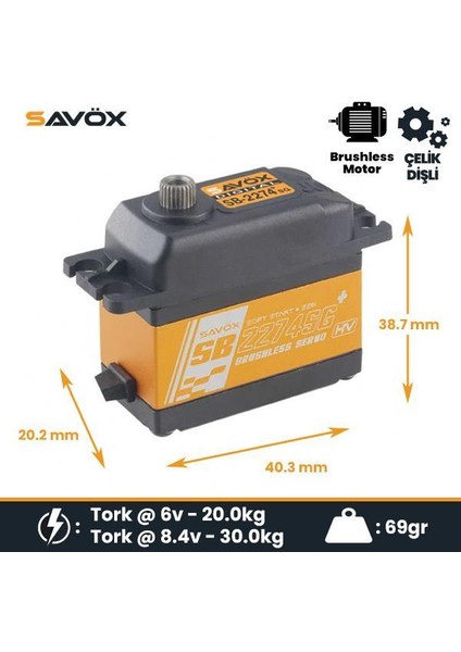 SB2274SGP Digital Servo Brushless Motor With Soft Start High Voltage Çelik Dişli