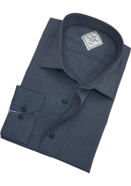 Slim Fit Dar Kesim Düz Erkek Pamuk Gömlek