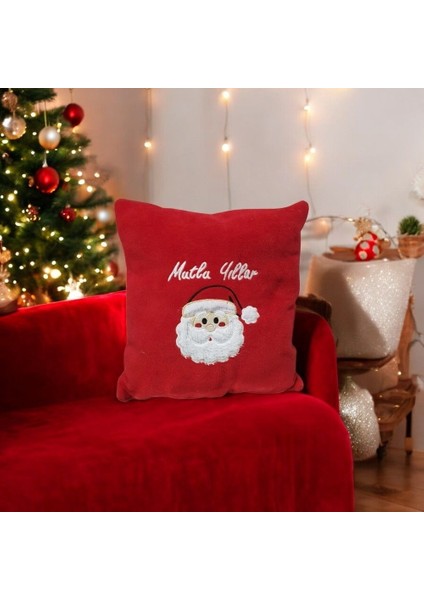 Dekoratif Kırmızı 40X40 Noel Baba Yılbaşı Yastık Yılbaşı Hediye Yastığı Sevgiliye Hediye
