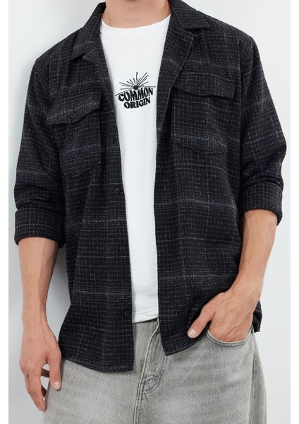 Moda Gömlek Yaka Ekose Uzun Kol Oversize Kışlık Kareli Ekose Oduncu Cepli Gömlek