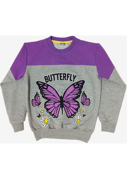 Kız Çocuk Şardonlu Mor Butterfly Kelebek Desenli Yanları Şeritli Uzun Kollu Pijama Takımı fiyatları