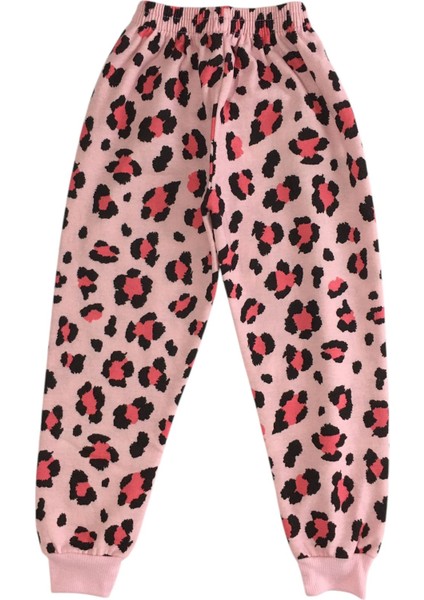 Kız Çocuk Iki Iplik Pamuklu Şardonlu Pembe Siyah Leopar Desen Uzun Kollu Pijama Takımı modelleri