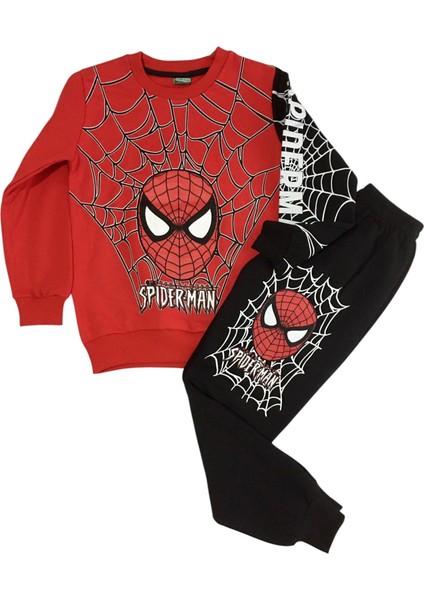 Erkek Çocuk Pamuklu Spiderman Kırmızı-Siyah Örümcek Eşofman Takımı