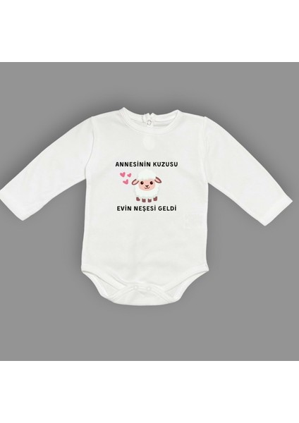 Annesinin Kuzusu Neşesi Geldi Baskılı Bebek Body Zıbın Çıtçıtlı Badi
