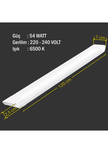 54 W 120 cm Yatay Led Bant Aydınlatma Armatürü - Beyaz