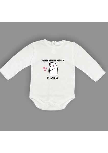 Annesinin Minik Prensesi Kalpli Baskılı Bebek Body Zıbın Çıtçıtlı Badi