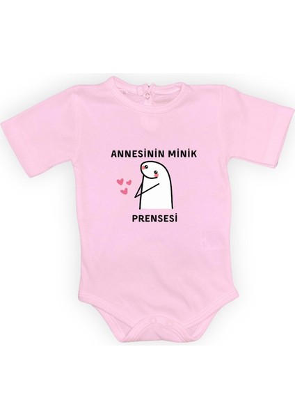 Annesinin Minik Prensesi Kalpli Baskılı Bebek Body Zıbın Çıtçıtlı Badi