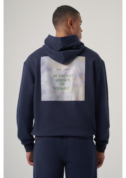 Jule Lacivert Oversize Baskılı Hoodie