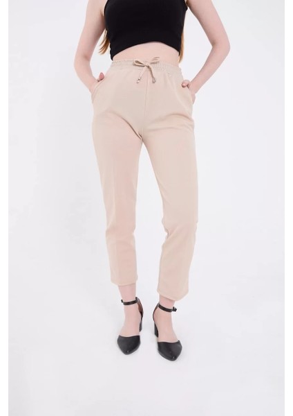 Kadın Tam Kalıp Basic Eşofman Pantolon - Bej