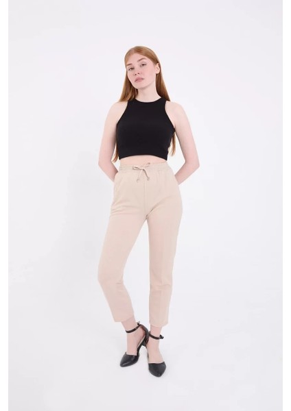 Kadın Tam Kalıp Basic Eşofman Pantolon - Bej