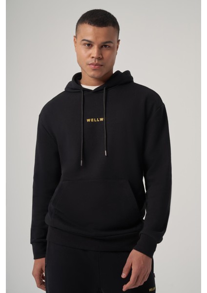 Iselt Siyah Baskılı Oversize Hoodie