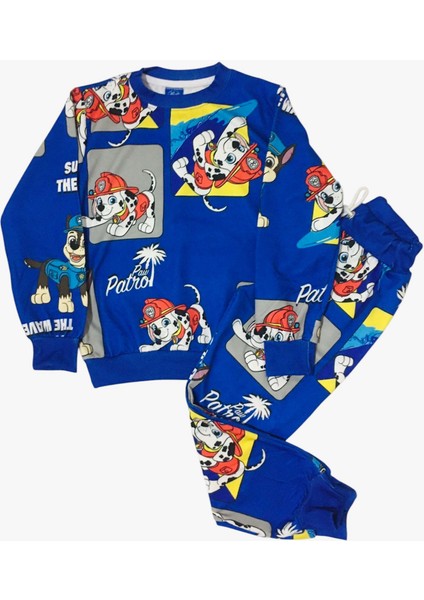 Erkek Çocuk 2 İplikli Full Likralı Kumaş Paw Patrol Karakterli Mavi Uzun Kollu Eşofman Takım modelleri