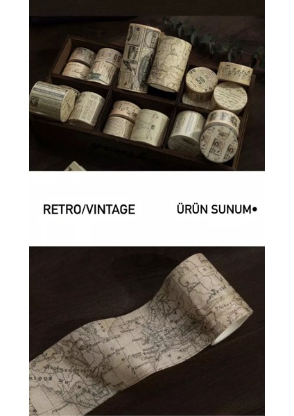 4'lü Retro Washi Tape Sticker/ Bant (4 Adet Farklı Ölçülerde)