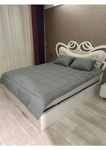 Çift Kişilik Doğal Yün Yorgan ve Yastık Takımı - Boyalı Gri