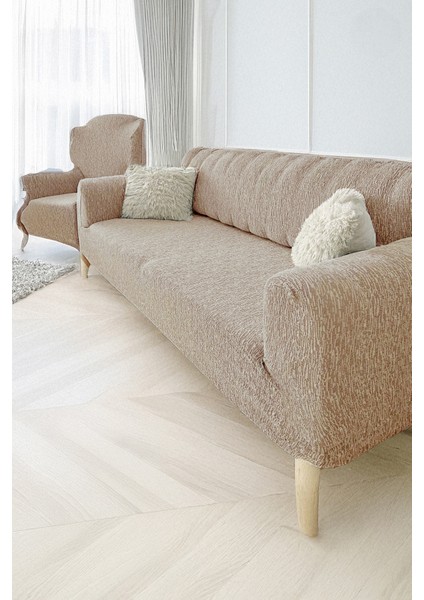 Baqdo Jakarlı Çubuk, Düz Desen 3+3+1+1 Lastikli Koltuk ,kanepe ,çekyat Örtüsü ,kılıfı Esnekli 3311 Takımı