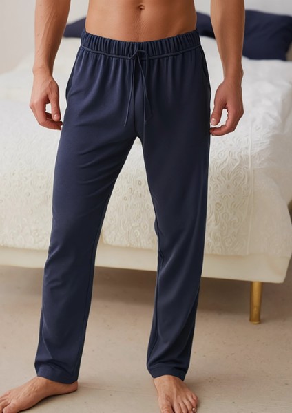 %100 Pamuk 2'li Premium Kumaş Pijama Altı Beli Regular Fit Lastikli Ipli Cepli Terletmez Esnek Siyah-Lacivert Erkek Rahat Kesim Eşofman Paket