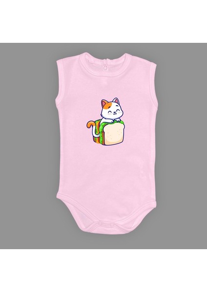 Baskılı Tost Kedi Bebek Çıtçıtlı Body - MNK0660-AÇIK Pembe-1 Yaş