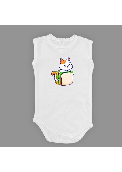 Baskılı Tost Kedi Bebek Çıtçıtlı Body - MNK0660-AÇIK Ekru-18 Ay