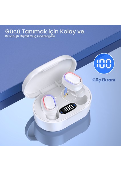 AUT114 Tws Bluetooth Kulaklık A8S - Ekran Göstergeli - Kablosuz - Ios ve Android Uyumlu - Şarj Kutulu - White
