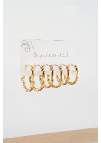 Kadın 316 L Çelik Anti Alerjenik Damla Model 3 Boy 1.8cm / 2.2 cm /2.5 cm Klipsli 6'lı Set Küpe