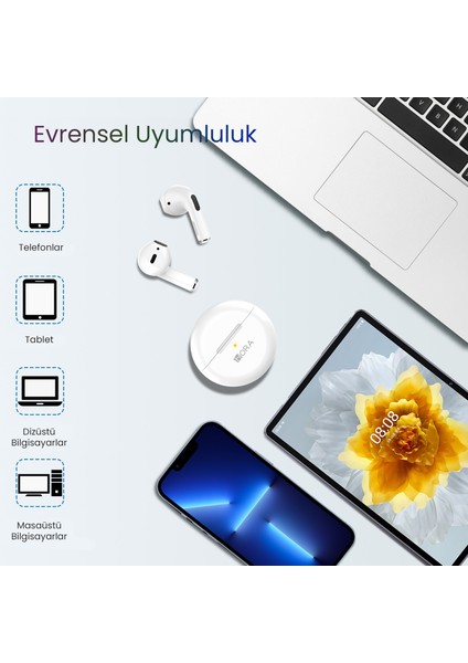 AUT119 Tws Bluetooth Kulaklık LTW-006 - Kablosuz - Ios ve Android Uyumlu - Taşınabilir Şarj Kutulu - White