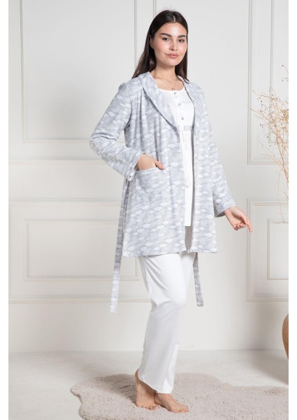 Mecit 6100 Gri Sabahlıklı Şardonlu Hamile Lohusa Pijama Takımı