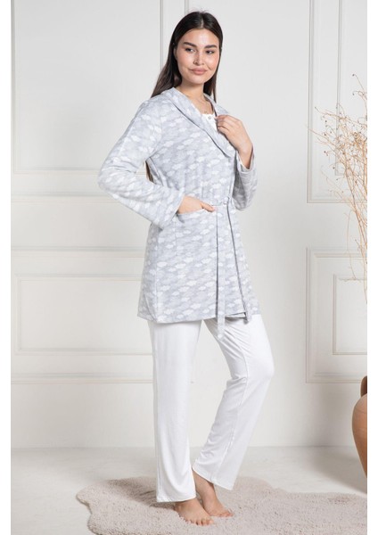 Mecit 6100 Gri Sabahlıklı Şardonlu Hamile Lohusa Pijama Takımı