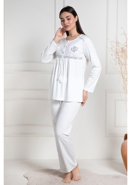 Mecit 6100 Gri Sabahlıklı Şardonlu Hamile Lohusa Pijama Takımı