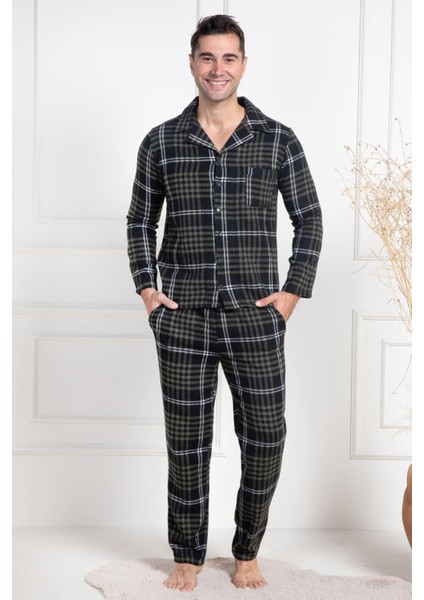 Mecit 2950 Yeşil Ekoseli Büyük Beden Kışlık Erkek Pijama Takımı