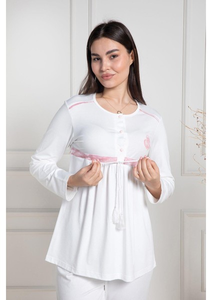Mecit 6100 Pembe Sabahlıklı Şardonlu Hamile Lohusa Pijama Takımı