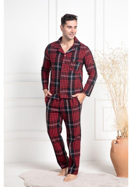 Mecit 2950 Kırmızı Ekoseli Büyük Beden Kışlık Erkek Pijama Takımı